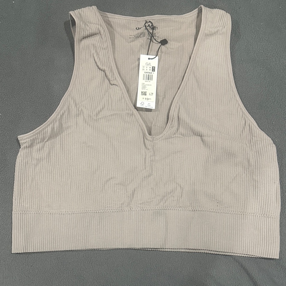 Garage Beige Ribbed Crop Top
